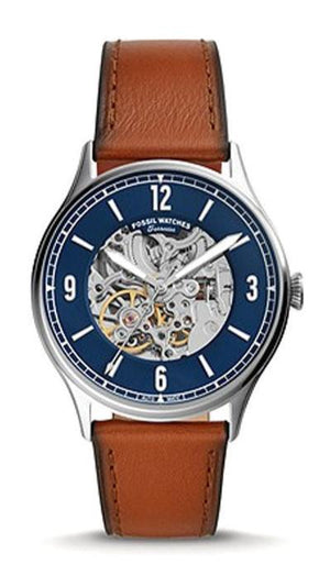 Fossil Forrester Luggage Automatic Skeleton Blue Dial Brown Leather Strap Watch for Men - ME3179 Authentic Buy Shop Now