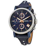 Fossil Boyfriend Sport Chronograph Blue Dial Blue Leather Strap Watch for Women - ES4113 Authentic Buy Shop Now