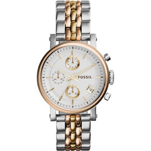Fossil Boyfriend Chronograph White Dial Two Tone Steel Strap Watch for Women - ES3840 Authentic Buy Shop Now