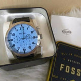 Fossil Pilot Chronograph Sky Blue Dial Black Leather Strap Watch for Men - FS5162 Authentic Buy Shop Now