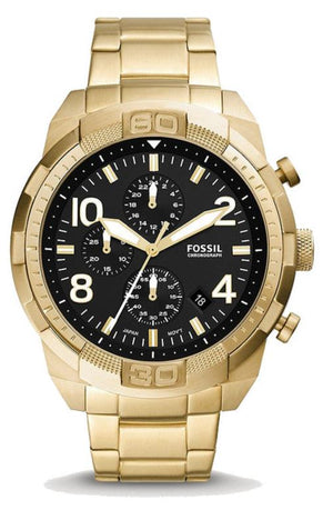 Fossil Bronson Chronograph Black Dial Gold Steel Strap Watch for Men - FS5877 Authentic Buy Shop Now