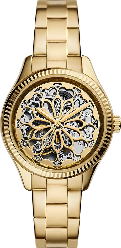 Fossil Rye Automatic Skeleton Gold Dial Gold Steel Strap Watch for Women - BQ3755 Authentic Buy Shop Now