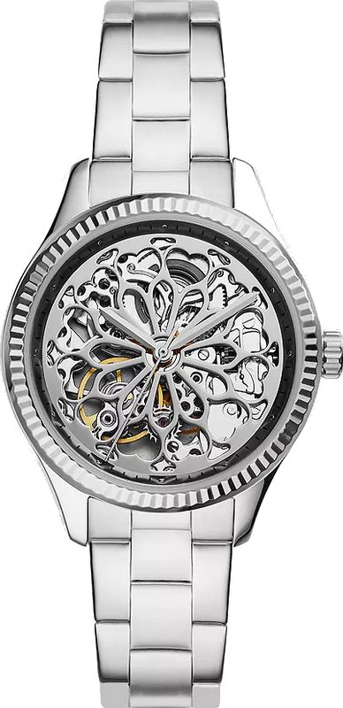 Fossil Rye Automatic Skeleton Silver Dial Silver Steel Strap Watch for Women - BQ3753 Authentic Buy Shop Now