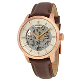 Fossil Townsman Automatic Skeleton White Dial Brown Leather Strap Watch for Men - ME3078 Authentic Buy Shop Now