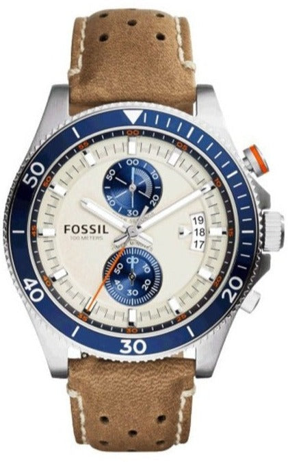 Fossil Wakefield Chronograph Cream Dial Brown Leather Strap Watch for Men - CH2951 Authentic Buy Shop Now