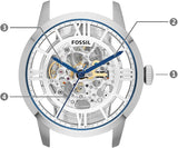 Fossil Townsman Automatic Skeleton Silver Dial Silver Steel Strap Watch for Men - ME3044 Authentic Buy Shop Now