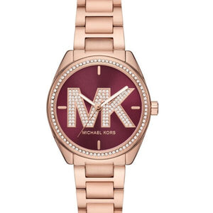 Michael Kors Janelle Quartz Maroon Dial Rose Gold Steel Strap Watch For Women - MK7382 Authentic Buy Shop Now