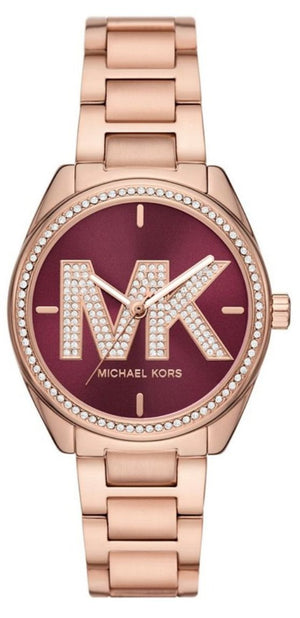 Michael Kors Janelle Quartz Maroon Dial Rose Gold Steel Strap Watch For Women - MK7382 Authentic Buy Shop Now