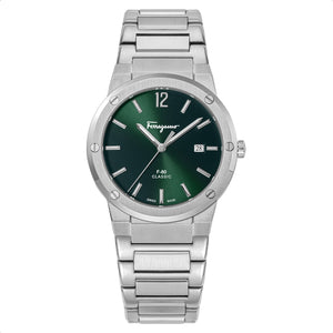 Salvatore Ferragamo F-80 Classic Green Dial Silver Steel Strap Watch for Men - SFDT02123 Authentic Buy Shop Now