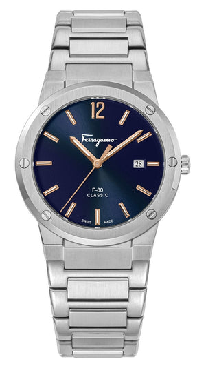 Salvatore Ferragamo F-80 Classic Black Dial Silver Steel Strap Watch for Men - SFDT02423 Authentic Buy Shop Now