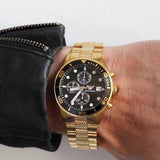 Emporio Armani Chronograph Black Dial Gold Steel Strap Watch For Men - AR5857 Authentic Buy Shop Now