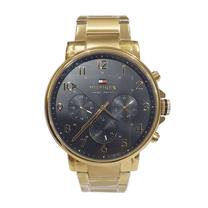 Tommy Hilfiger Daniel Chronograph Black Dial Gold Steel Strap Watch For Men - 1791978 Authentic Buy Shop Now