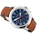 Fossil Grant Chronograph Blue Dial Brown Leather Strap Watch for Men - FS5210 Authentic Buy Shop Now
