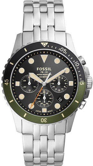 Fossil FB-01 Chronograph Black Dial Silver Steel Strap Watch for Men - FS5864 Authentic Buy Shop Now