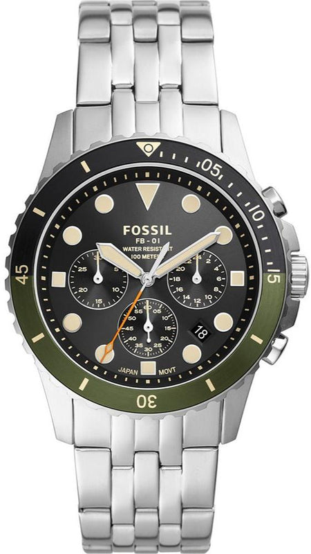 Fossil FB-01 Chronograph Black Dial Silver Steel Strap Watch for Men - FS5864 Authentic Buy Shop Now