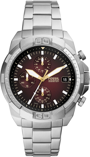 Fossil Bronson Chronograph Red Dial Silver Steel Strap Watch for Men - FS5878 Authentic Buy Shop Now