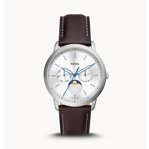 Fossil Neutra Minimalist Moonphase Silver Dial Brown Leather Strap Watch for Men - FS5905 Authentic Buy Shop Now
