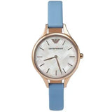 Emporio Armani Aurora Quartz Mother of Pearl White Dial Blue Leather Strap Watch For Women - AR11109 Authentic Buy Shop Now