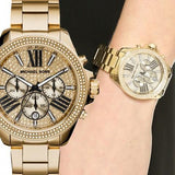 Michael Kors Wren Chronograph Crystal Pave Gold Dial Gold Steel Strap Watch for Women - MK6095 Authentic Buy Shop Now