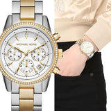 Michael Kors Ritz White Dial Two Tone Steel Strap Watch for Women - MK6474 Authentic Buy Shop Now