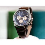 Hugo Boss Pioneer Chronograph Blue Dial Brown Leather Strap Watch For Men - 1513709 Authentic Buy Shop Now
