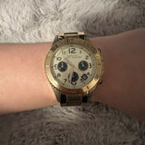 Marc Jacobs Rock Metal Chronograph Gold Dial Gold Steel Strap Watch for Men - MBM3158 Authentic Buy Shop Now