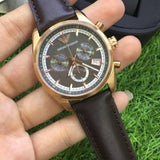 Emporio Armani Chronograph Gray Dial Brown Leather Strap Watch For Men - AR6043 Authentic Buy Shop Now