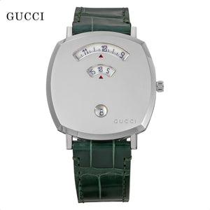 Gucci Grip Quartz Silver Dial Green Leather Strap Watch For Women - YA157414 Authentic Buy Shop Now