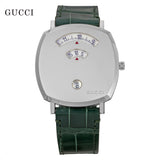 Gucci Grip Quartz Silver Dial Green Leather Strap Watch For Women - YA157414 Authentic Buy Shop Now