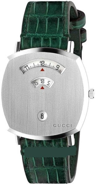Gucci Grip Quartz Silver Dial Green Leather Strap Watch For Women - YA157414 Authentic Buy Shop Now