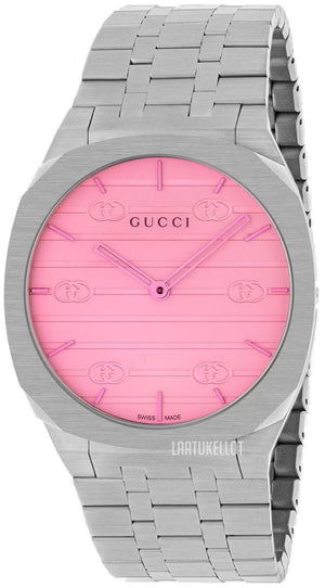 Gucci 25H Quartz Pink Dial Silver Steel Strap Watch for Women - YA163410 Authentic Buy Shop Now