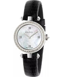 Gucci Diamantissima Diamonds Mother of Pearl Dial Black Leather Strap Watch For Women - YA141511 Authentic Buy Shop Now