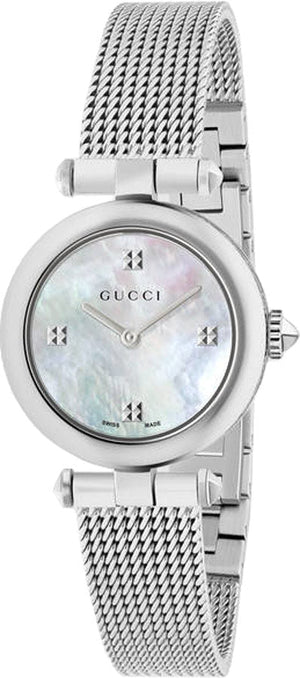 Gucci Diamantissima Quartz Diamonds Mother of Pearl Dial Silver Mesh Bracelet Watch for Women - YA141504 Authentic Buy Shop Now