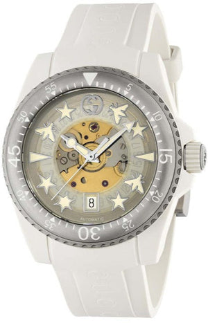 Gucci Dive Automatic Transparent Dial White Rubber Strap Watch For Men - YA136343 Authentic Buy Shop Now