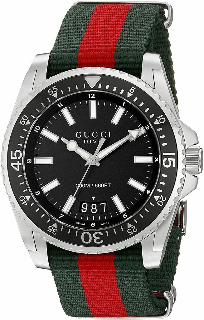 Gucci Dive Black Dial Two Tone NATO Strap Watch For Men - YA136206 Authentic Buy Shop Now