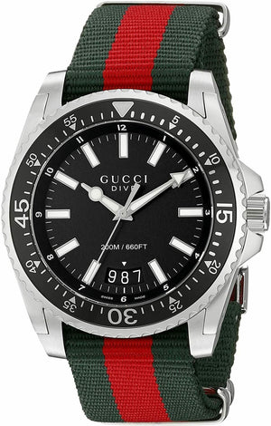 Gucci Dive Black Dial Two Tone NATO Strap Watch For Men - YA136206 Authentic Buy Shop Now