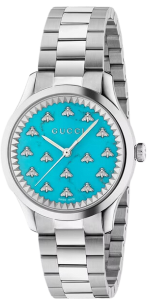 Gucci G Timeless Quartz Turquoise Dial Silver Steel Strap Unisex Watch - YA1265044 Authentic Buy Shop Now