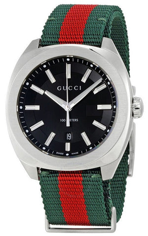 Gucci GG2570 Quartz Black Dial Green & Red Nylon Strap Watch For Men - YA142305 Authentic Buy Shop Now