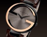 Gucci Interlocking G 18K Gold Black Dial Brown Leather Strap Watch For Women - YA133304 Authentic Buy Shop Now