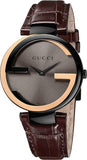 Gucci Interlocking G 18K Gold Black Dial Brown Leather Strap Watch For Women - YA133304 Authentic Buy Shop Now