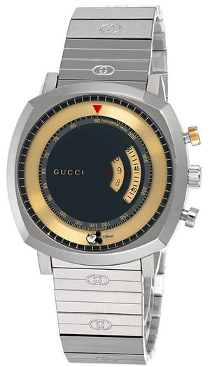 Gucci Grip Chronograph Disney Black Dial Silver Steel Strap Watch For Men - YA157307 Authentic Buy Shop Now