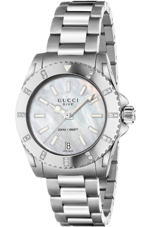 Gucci Dive Mother of Pearl Diamonds Dial Watch For Women - YA136405 Authentic Buy Shop Now
