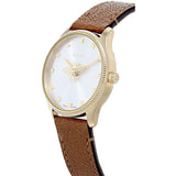 Gucci G Timeless Quartz Silver Dial Brown Leather Strap Watch For Women - YA1265022 Authentic Buy Shop Now