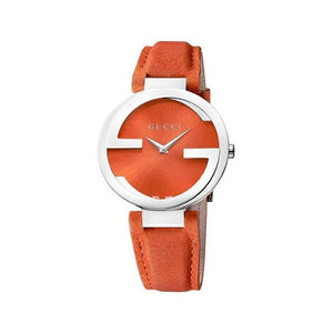 Gucci Interlocking G Quartz Orange Dial Orange Leather Strap Watch For Women - YA133316 Authentic Buy Shop Now
