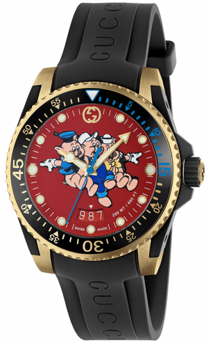 Gucci Dive Quartz Red Dial Black Rubber Strap Watch For Men - YA136325 Authentic Buy Shop Now