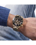 Guess Chaser Chronograph Black Dial Gold Steel Strap Watch for Men - W0170G2 Authentic Buy Shop Now