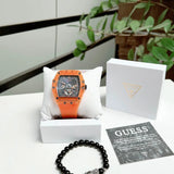 Guess Phoenix Multifunction Black Dial Orange Rubber Strap Watch For Men - GW0203G10 Authentic Buy Shop Now