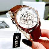 Guess Multi-Function Chronograph White Dial Brown Leather Strap Watch For Men - GW0389G8 Authentic Buy Shop Now