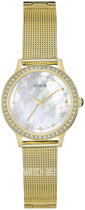 Guess Chelsea Mother of Pearl White Dial Gold Mesh Strap Watch For Women - W0647L3 Authentic Buy Shop Now