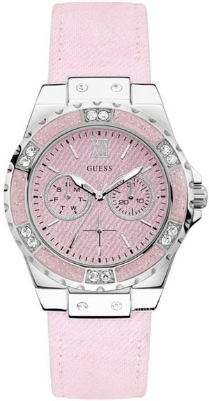 Guess Limelight Quartz Diamonds Pink Dial Pink Denim Strap Watch For Women - W0775l15 Authentic Buy Shop Now